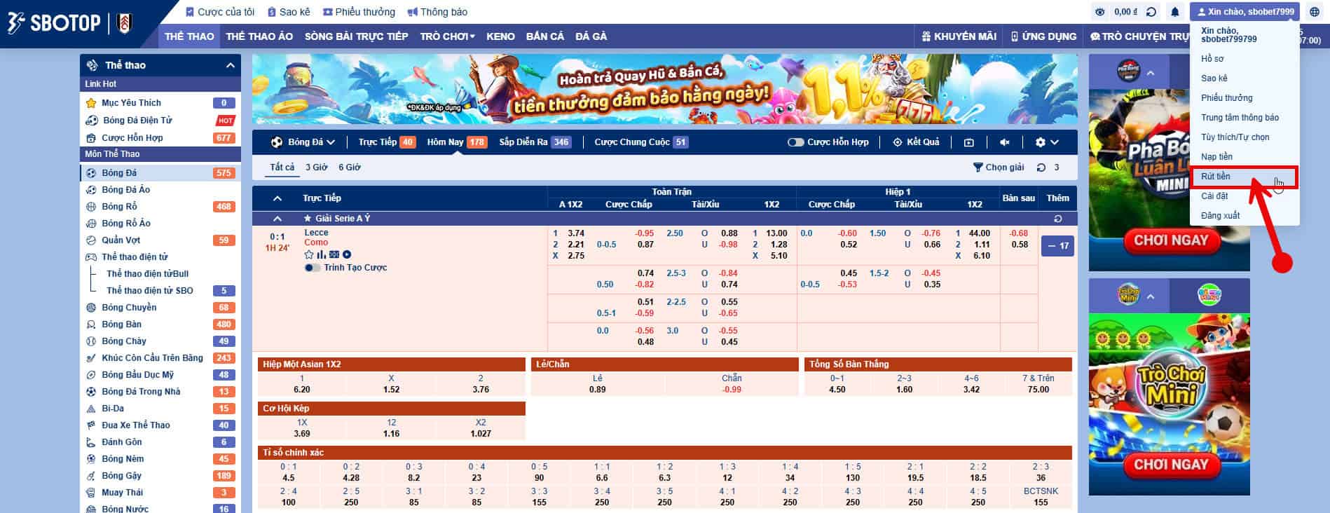 buoc 1: dang nhap tai khoan sbotop