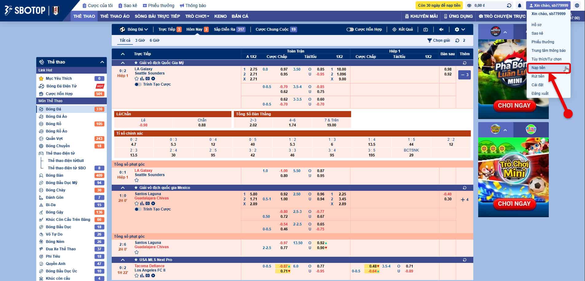 buoc 1: dang nhap tai khoan sbotop