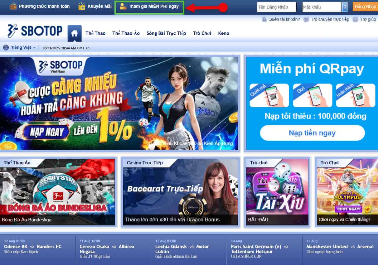 buoc 1: truy cap vao trang chu sbotop